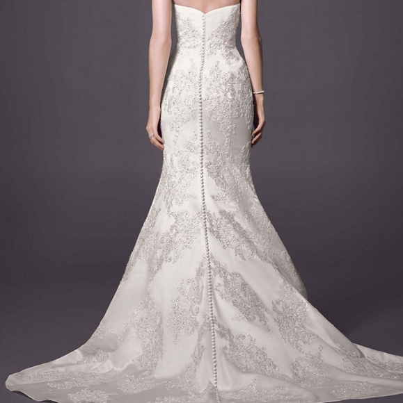 Oleg Cassini Satin Lace Strapless Wedding Dress! Never worn! Size 10 - Picture 3 of 13